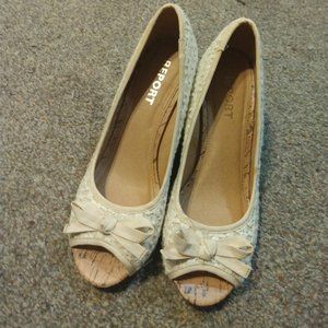 White Bow Wedge Heels